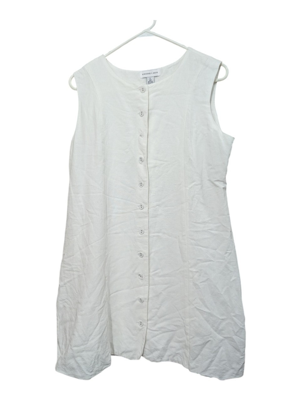 Sincerely Jules Women's Mini Dress Sz Large  Sleeveless Button-Front White W-582